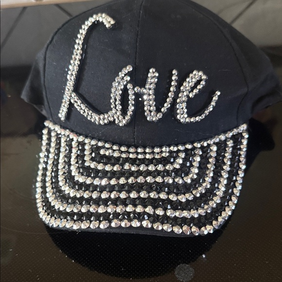 Accessories - Black and Silver Rhinestone Love Cap new without tags